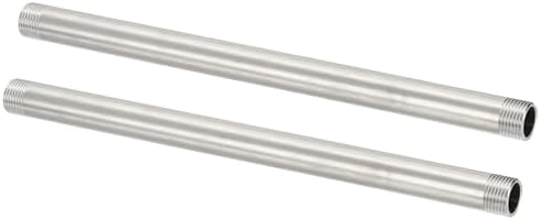 PATIKIL 304 Stainless Steel Pipe Fitting, 2 Pack 1/2" BSP Male x 1/2" BSP Male Threaded 12" Length Nipple Cast Pipe for Extending Piping, Silver