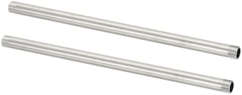 PATIKIL 304 Stainless Steel Pipe Fitting, 2 Pack 1/2" BSP Male x 1/2" BSP Male Threaded 16" Length Nipple Cast Pipe for Extending Piping, Silver