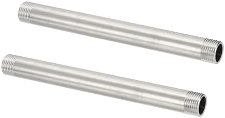 PATIKIL 304 Stainless Steel Pipe Fitting, 2 Pack 1/2" BSP Male x 1/2" BSP Male Threaded 8" Length Nipple Cast Pipe for Extending Piping, Silver