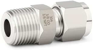 5PCS 304 Forging of Stainless Steel Compression Tube Pipe Fitting Connector, 3/8" Tube OD x 3/8" NPT Male Straight Adapter for fuel/air/liquid/oil/gas/vacuum pipelines