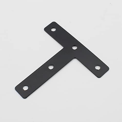 10 PCS Flat T Shape Repair Mending Plate, ULIFESTAR Heavy Duty Corner Bracket Furniture Support Brace Black Joining Bracket Fastener Connector with Mounting Screws (80x80x15mm/3.1x3.1x0.6'')