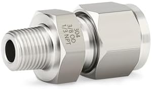 304 Stainless Steel Compression Tube Fittings, 3/8" Tube OD x 1/8" NPT Male Straight Adapter, 5PCS for Fuel/Air/Liquid/Oil/Gas/Vacuum Lines