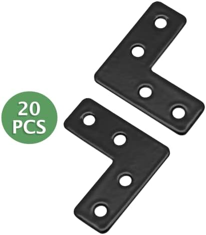 Uenhoy 20 Pcs L Shape Black Flat Brackets 1.57"x1.57" with Screws