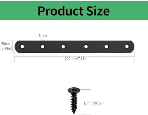 Flat Straight Braces, Black Mending Plate, Heavy Duty Metal Straight Brackets, Repair Joining Bracket, Repair Plates Fixing Bracket Connector for Wood, Furniture, with Screws