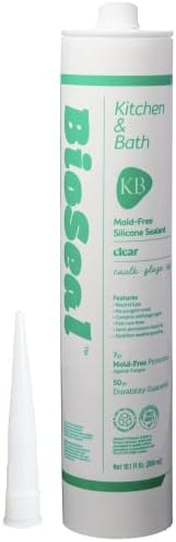 Clear BioSeal 100% Silicone Sealant Caulk Kitchen and Bath Grade, Waterproof and No Odor No Color Change 10.1 Ounce Cartridge, 50 Clear Tubes Set / 2 Boxes