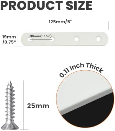 Alise Flat Bracket ,5 Inch White Mending Plate Flat Brace for Wood Shelves