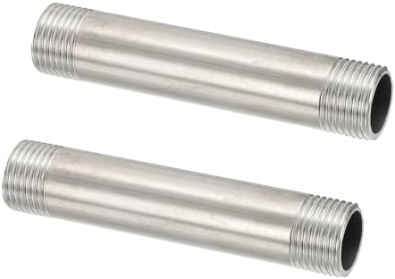 PATIKIL 304 Stainless Steel Pipe Fitting, 2 Pack 1/2" BSP Male x 1/2" BSP Male Threaded 3" Length Nipple Cast Pipe for Extending Piping, Silver