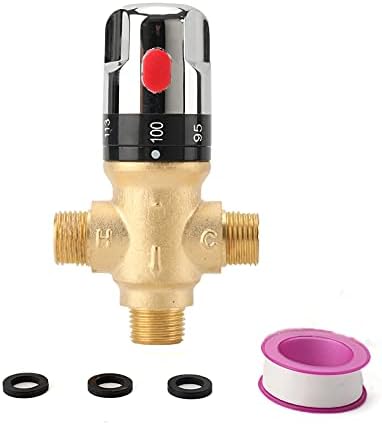 TreMax Thermostatic Mixing Valve, Shower Mixing Valve with NPT Thread US Standard, Temperature Constant Control Valve, Fahrenheit Scale Mark, Solid Brass- Golden