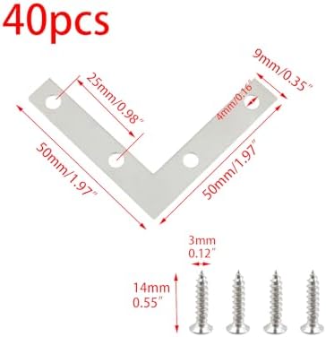 Wealrit 40PCS Silver L Flat Shape Brace Corner Bracket,1.97" Support Brace