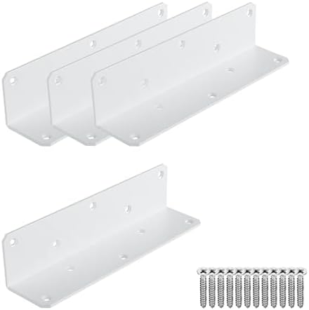 8" x 2" x 2" L Brackets Heavy Duty, Large Iron Corner Bracket Metal Joint, Thickness 3mm Including Screws, for Wooden Bookshelf Furniture Cabinet (White-4PCS)