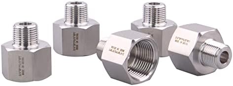 Forged Reducer Adapter Fitting - Stainless Steel 304 Reducing Pipe Connector, 3/4" NPT Female x 3/8" NPT Male (pack of 5)