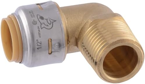 SharkBite Max 1/2 Inch x 1/2 Inch 90 Degree Male Adapter Elbow, Push to Connect Brass Plumbing Fitting, PEX Pipe, Copper, CPVC, PE-RT, HDPE, UR280A
