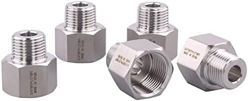 Forged Reducer Adapter Fitting - Stainless Steel 304 Reducing Pipe Connector, 3/4" NPT Female x 1/2" NPT Male (pack of 5)