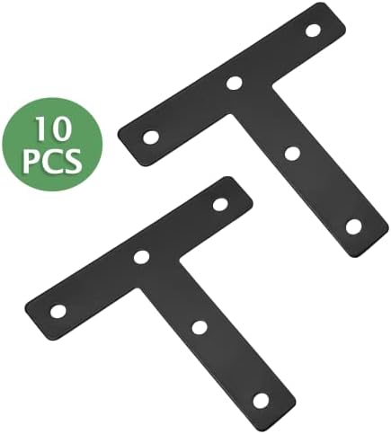 Uenhoy 10 Pcs T Shape Black Flat Brackets 3.15"x3.15" with Screws