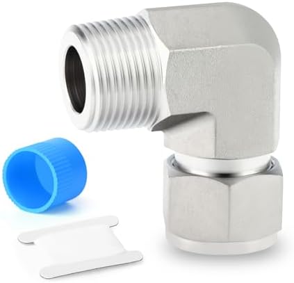 316 Stainless Steel 90 Degree Compression Tube Pipe Fitting Connector, 3/8" Tube OD x 3/8" NPT Male Adapter for fuel/air/liquid/oil/gas/vacuum pipelines