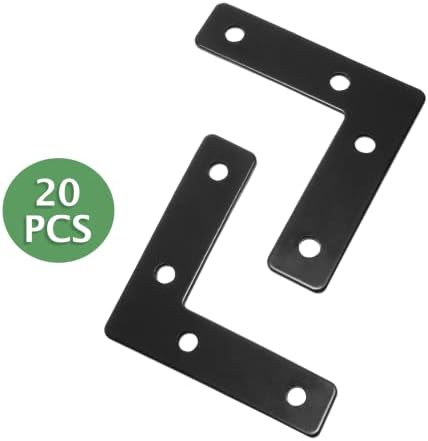 Uenhoy 20 Pcs L Shape Black Flat Brackets 2.36"x2.36" with Screws