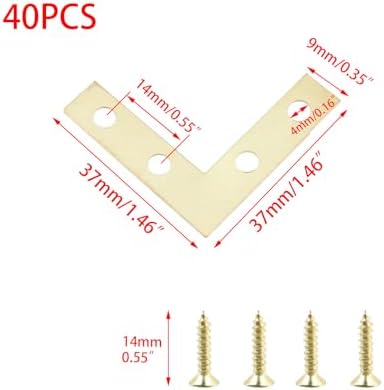 Wealrit 40PCS Gold L Flat Shape Braces Corner Bracket,1.46" Support Brace
