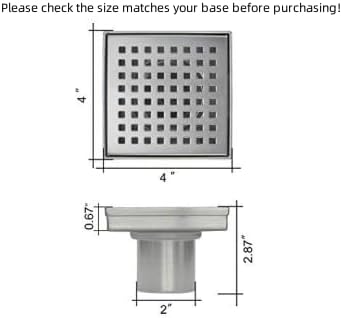 Square Shower Drain, Shower Drain 4 inch with Removable Grate Cover, Corrosion Resistant AISI 304 Stainless Steel Shower Floor Drain with Hair Catcher