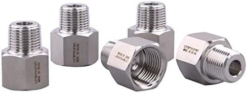 Forged Reducer Adapter Fitting - Stainless Steel 304 Reducing Pipe Connector, 1/2" NPT Female x 3/8" NPT Male (pack of 5)
