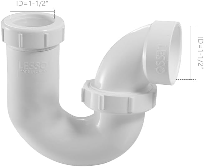 P Trap PVC 1.5 Inch | Leak & Odor Proof Drain Kit for Bathroom/Kitchen Sink with White Threaded Adapter Ring |1-1/2" White