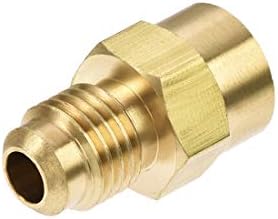 uxcell Brass Pipe fitting, 7/16"-20UNF Flare Male to 1/8NPT Female Thread, Tubing Adapter Hose Connector, for Air Conditioner Refrigeration, 4Pcs