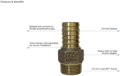 Merrill MFG No-Lead Bronze Adapter, 3/4" Male NPT x 3/4" Barbed, Connects Submersible Pumps to 3/4" Poly (Polyethylene) Flexible Pipe