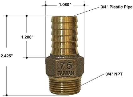 Merrill MFG No-Lead Bronze Adapter, 3/4" Male NPT x 3/4" Barbed, Connects Submersible Pumps to 3/4" Poly (Polyethylene) Flexible Pipe