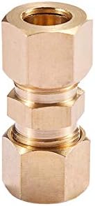 Brass Compression Tube Pipe Fitting Connector, Straight Coupling Adapter, 3/8" Tube OD x 3/8" Tube OD Connector 5pcs (3/8" OD Compression x 3/8" OD Compression)