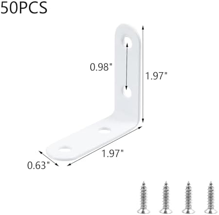 MY MIRONEY 50PCS White Right Angle Corner Braces Brackets, 2" x 2"