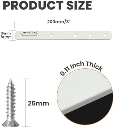 Alise Flat Bracket ,8 Inch White Mending Plate Flat Brace for Wood Shelves