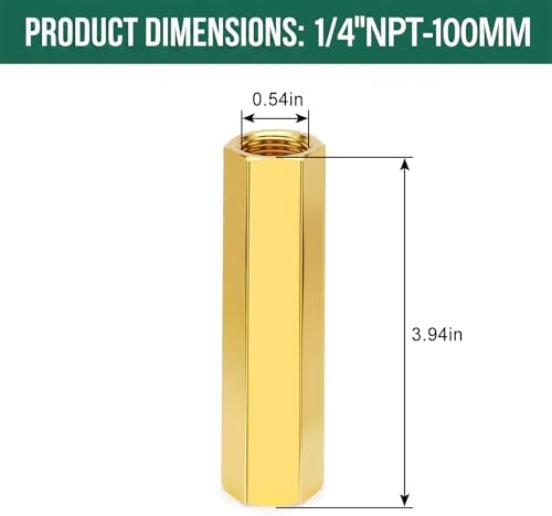 2PCS Brass Pipe Fitting, 1/4" NPT Female Nipple, 4" Length for water/oil/air/fuel
