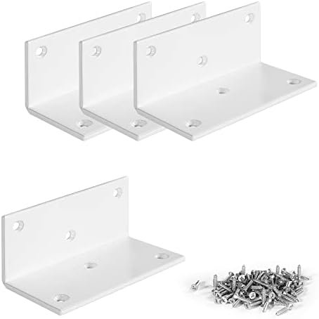 4 PCS Iron 4 Inch L Right Angle Bracket with Screws, 4" x 2" x 2" Metal Joint Bracket 90 Degree Corner Brace for Wood Bookshelf Furniture Cabinet, Thickness 3 mm Heavy Duty White Brackets