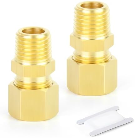 GASHER 2PCS Brass Compression Tube Pipe Fitting Connector, 3/4" Tube OD x 1/2" NPT Male Connector