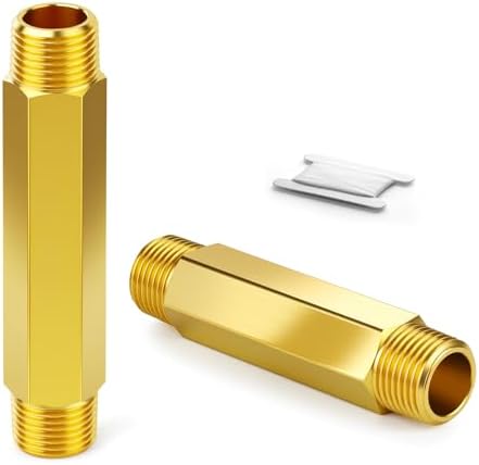 2PCS Brass Pipe Fitting, 3/8" NPT Male Nipple, 6" Length for water/oil/air/fuel