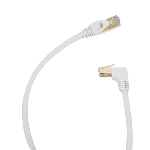 Cat6 Ethernet Cable 90 Degree Downward Right Angle, Cat 6 Right Angle Ethernet Cable for PC,Router,Modem,Printer,TV Box,24 AWG FTP Cat6 Network Cable White (Downward Angle, 6.6FT)
