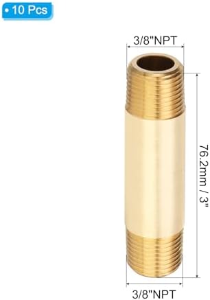 PATIKIL 10Pcs 3" Long 3/8" x 3/8" NPT Male Brass Pipe Fitting Long Nipple, Brass Tone