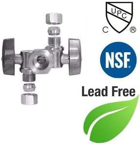 5/8" OD Comp X 3/8" Comp X 1/4" Comp Double Handles 1/4 Turn Angle Stop Water Shut off Valve Lead-Free (Pack 5)