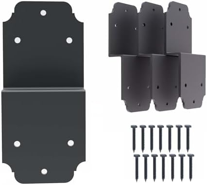 4packs Heavy Duty Pergola Bracket Black,6" Steel Angle Joist Tie Z Fix Bracket for Wood DIY Projects - Large Connector Brace,Post to Beam Connectors Repair Hardware,Joining Brackets
