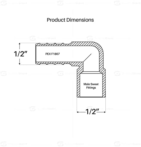 Supply Giant QNTM1212-5 Male Sweat X Pex Barb 90 Degree Elbow Pipe Fitting x 1/2" Brass (pack of 5), 1/2 x 1/2, Brass, Pack of 5