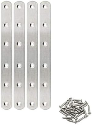 4 Pack Flat Mending Plate for Wood,ULIFESTAR Stainless Steel Straight Brackets 200mm / 8" Length 6 Screw Hole Flat Repair Fixing Wood Brace Joining Plates Connector with Fixing Screws