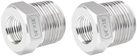 Quickun Stainless Steel Reducing Hex Bushing, 1/4" Male NPT to 1/8" Female NPT, Reducer Bushing Pipe Hose Fitting （Pack of 2）