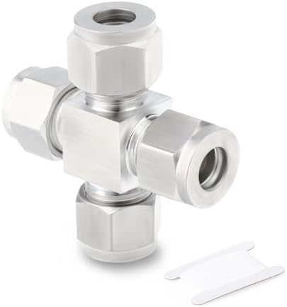 1PCS 304 Stainless Steel 4 Way Compression Tube Pipe Fitting Connector, 3/8" Tube OD 4 Way Adapter for fuel/air/liquid/oil/gas/vacuum pipelines