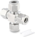 1PCS 304 Stainless Steel 4 Way Compression Tube Pipe Fitting Connector, 3/8" Tube OD 4 Way Adapter for fuel/air/liquid/oil/gas/vacuum pipelines
