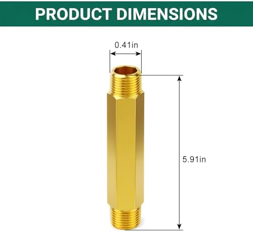 2PCS Brass Pipe Fitting, 1/8" NPT Male Nipple, 6" Length for water/oil/air/fuel