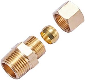 Brass Compression Tube Pipe Fitting Connector, Straight Coupling Adapter, 3/8" Tube OD x 3/8" NPT Male Connector 5pcs (3/8" OD Compression x 3/8" NPT Male)