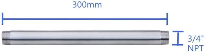 CONSTELLAR 304 Stainless Steel Pipe Fitting - 3/4" NPT Male x 3/4" NPT Male Threaded Thickened Pipe Wall, 300mm (12 inch) Length Heavy Nipple Seamless Pipe (1 Pcs)