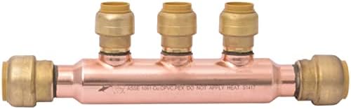 SharkBite 3/4 Inch x 1/2 Inch Outlet 3 Port Open Multi-Port Tee, Push to Connect Brass Plumbing Fittings, PEX Pipe, Copper, PVC, 25552LF