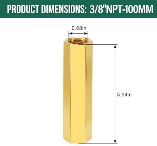 2PCS Brass Pipe Fitting, 3/8" NPT Female Nipple, 4" Length for water/oil/air/fuel