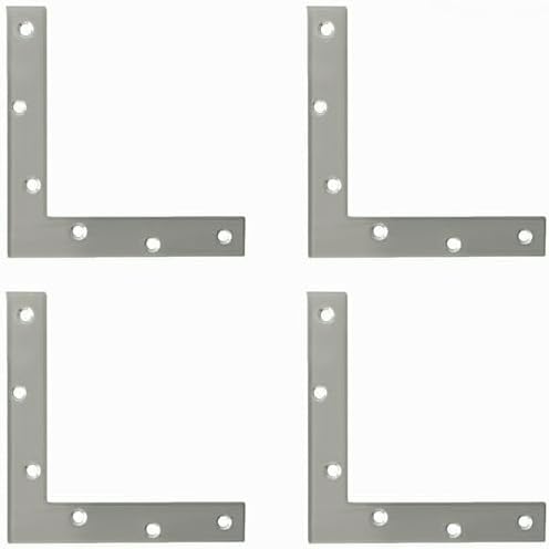 Alise L Flat Brackets for Wood,Corner Bracket Mending Plate,Brushed,4 Pack