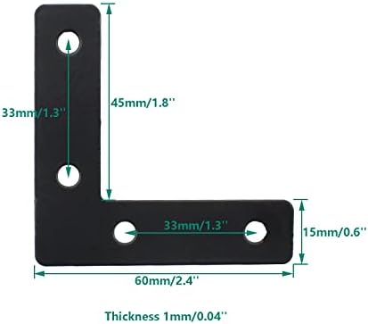 10 PCS Flat L Shape Repair Mending Plate, ULIFESTAR Heavy Duty Corner Bracket Furniture Support Brace Black Joining Bracket Fastener Connector with Mounting Screws (60x60x15mm/2.4x2.4x0.6'')